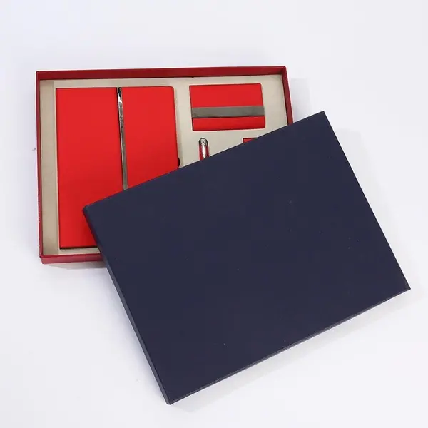 Red Leather Notebook Cardholder Pen Keychain - Image 2