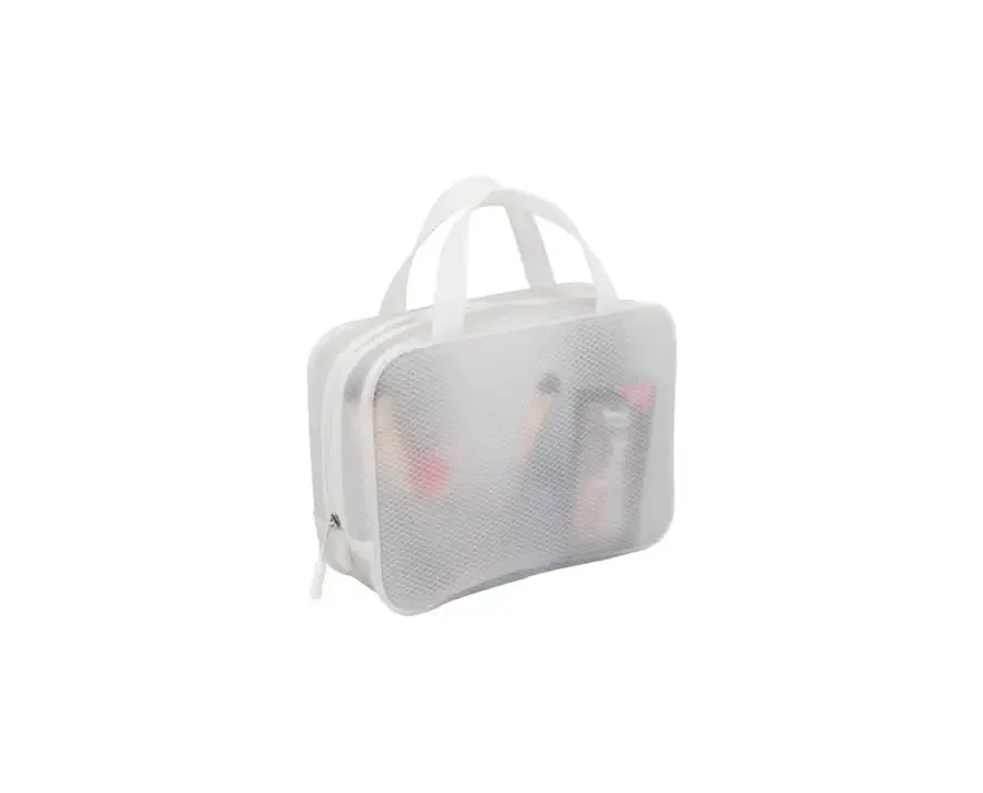 White Mesh Transparent Travel Storage Bag With Handle - Image 3