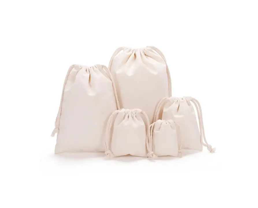 Assorted Sizes Reusable Cotton Drawstring Bags For Versatile Storage, Gifting And Organization
