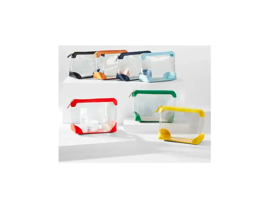 Multi-Color Transparent Zippered Pouches For Organized Storage Of Toiletries And Cosmetics